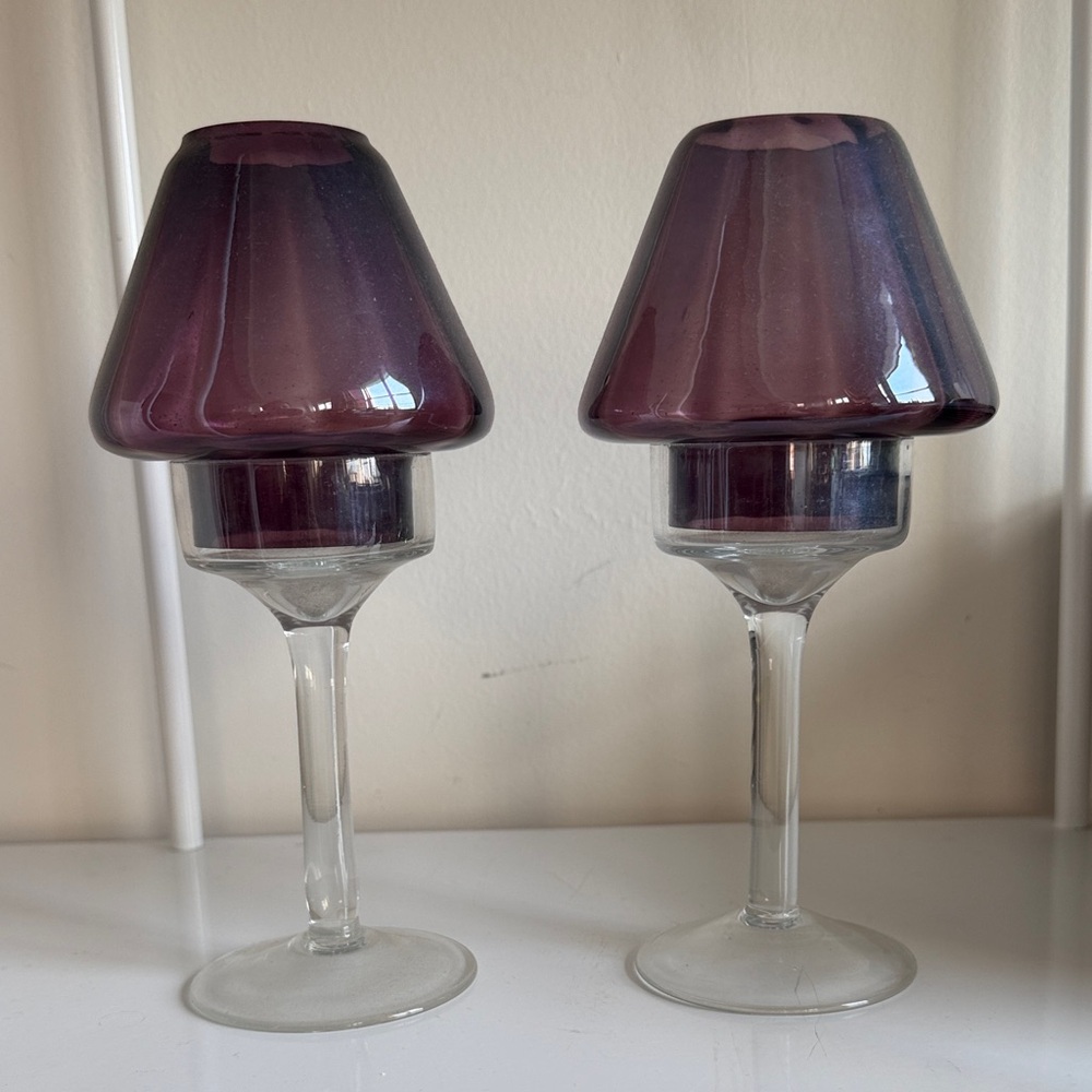 Vintage AMETHYST/CLEAR CANDLEHOLDERS, Purple Shades, Votive, Tealight, Decor